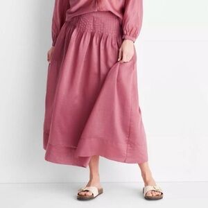 Future Collective Women's Berry Red Drop Waist Pleated Sheer Midi Skirt Size 4